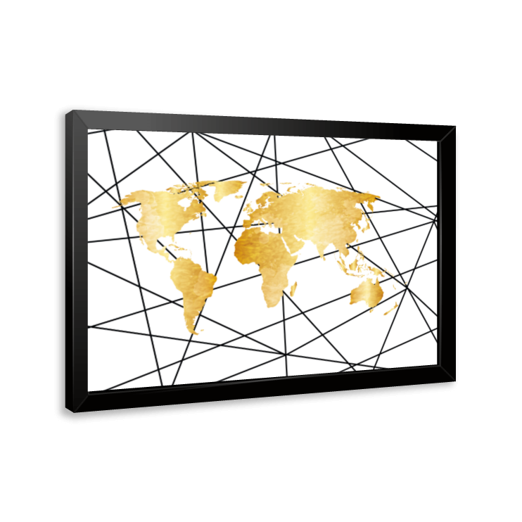 Quadro e poster Mapa Mundi Riscos - Branco e Dourado - Quadrorama