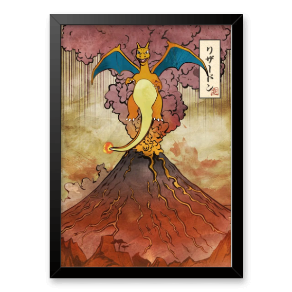 Quadro e poster Charizard Vulcão - Pokemon - Quadrorama